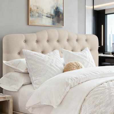 Tufted Upholstered Headboard, Solid Wood Head Board with Wood Legs, Adjustable Height Bed headboard from 34” to 43” Fabric Headboard in Modern Button by Lark Manor