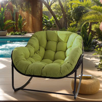 Papasan Rocking Chair, Oversized Egg Rocker For Indoor & Outdoor Use, All-Weather Wicker Patio Chair With Cushion & Pillow, Papasan Rocking Egg Chair by George Oliver