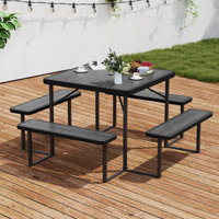 Picnic Table Bench Set For 4-8 People With Umbrella Hole All-weather Hdpe Tabletop White