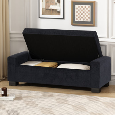 Storage Ottoman Bench with Hinged Lid - Rectangular Design for Seating & Hidden Storage, Durable Fabric Upholstered Footrest for Living Room, Bedroom, by Latitude Run