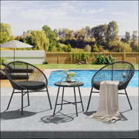 3 Piece Patio Bistro Set, Outdoor Acapulco Chairs Set Of 2 With Glass Top Table, All Weather Modern Patio Chairs With Cushions, Patio Conversation Bis by George Oliver