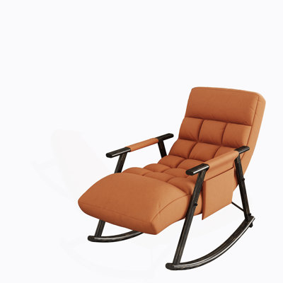 Casual folding rocking chair upholstered, lounge rocking chair adjustable high back and foot rest,side pockets placed in living room bedroom balcony by George Oliver