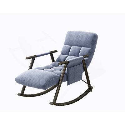 Casual folding rocking chair upholstered, lounge rocking chair adjustable high back and foot rest,side pockets placed in living room bedroom balcony by George Oliver