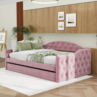 Twin-Size Velvet Daybed with Tufted Detail and Built-in USB Charging Station by House of Hampton
