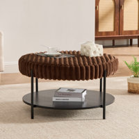30.9"W Coffee Table,Round Upholstered Ottoman With Storage Shelf And Metal Legs by Ebern Designs