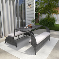4-Person Versatile Rectangle Wicker Outdoor Patio Dining Set With Cushions by Red Barrel Studio