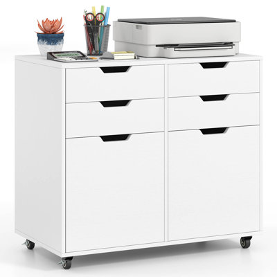 4 Drawer File Cabinet Rolling Printer Stand With Wheels Wooden Chest Of Drawers by Ebern Designs