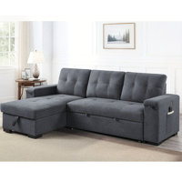 95" Woven Fabric Reversible Sleeper Sectional Sofa With Storage Chaise Cup Holder Charging Ports And Pockets, Gray by Latitude Run