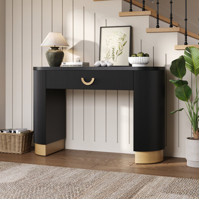 Zion Vertical Ribbed Console Table With Drawer & Column Legs by Mercer41