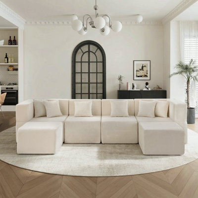 129"Cloud Modular Sectional Sofa with 2 Ottoman,Modern Minimalist Upholstered Couches, Comfort U Shaped Sofa for Living Room,Deep Seat Corner Couch,No by Ebern Designs