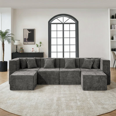 129"Cloud Modular Sectional Sofa with 2 Ottoman,Modern Minimalist Upholstered Couches, Comfort U Shaped Sofa for Living Room,Deep Seat Corner Couch,No by Ebern Designs