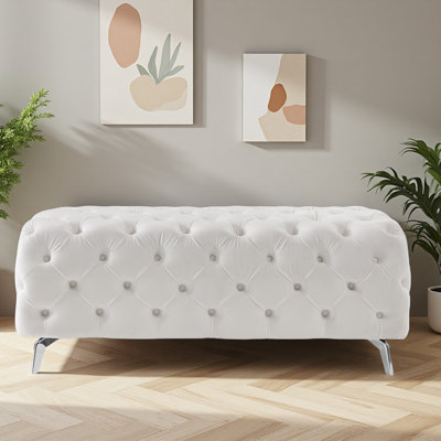 Button-Tufted Ottoman Bench, Upholstered Velvet Footrest Stool Accent Bench For Entryway Living Room Bedroom by Mercer41