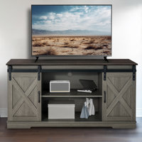 56" Farmhouse TV Stand, Entertainment Center with Sliding Barn Door and Adjustable Shelf & Feet, Console Table with Storage by Gracie Oaks