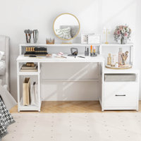66" Computer Workstation With Monitor Stand Cpu Stand Printer Shelf & File Drawer by Latitude Run