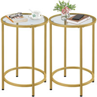 Gold Side Table Set Of 2, Round End Tables Tall Nightstand Bedside Table Set W/glass Top & Metal Frame For Living Room/balcony/bedroom/small Space, Ea by Mercer41