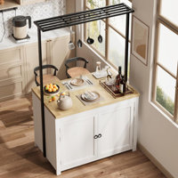 42" Kitchen Island With Storage, Multi-Functional Island Table With 2-Tier Shelves, Kitchen Counter With 5 Hooks For Kitchen, Dining Room by 17 Stories