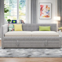 Upholstered L-shaped Daybed With Pop Up Trundle, Usb Ports And Square-block Pattern by Latitude Run