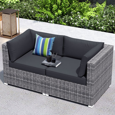 2-Person Outdoor Sectional With Cushions,All-Weather Wicker Patio  Loveseat by Ebern Designs
