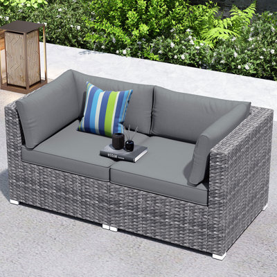 2-Person Outdoor Sectional With Cushions,All-Weather Wicker Patio Loveseat by Ebern Designs