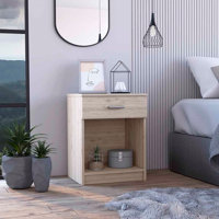 Nightstand , End Table, Side Table Superior Top, One Drawer, Lower Shelf