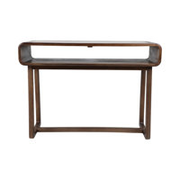 Modern Mango Wood & Travertine Console Table With Open Shelf And Sleek Curved Design by Latitude Run