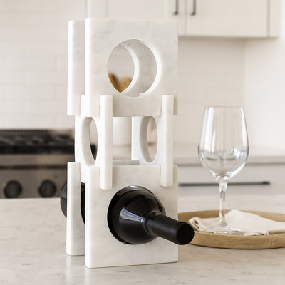 Modern Marble Wine Holder for Home Decor - Decorative Wine Bottle Rack Storage for Bar Cart, Dining Room, or Kitchen Counter Decor - 16", White