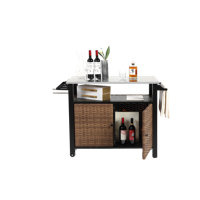 Rolling Outdoor Bar Cart With Wicker Storage & Stainless Steel Top – Expandable Table For Patio Kitchen Or Bar by Latitude Run