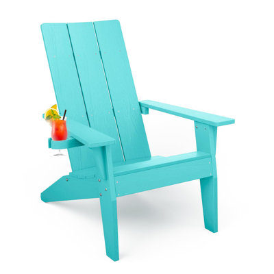 Modern All Weather Outdoor HIPS Plastic/Resin Adirondack Chair Fire Pit Chairs Oversized Patio Chair With Cup Holder by Latitude Run