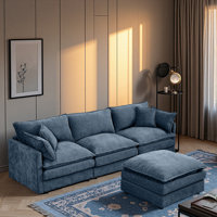 Modular Sectional Sofa, L Shaped Couch Set For Living Room, 3-Seater Comfy Cloud Couches With Movable Ottoman