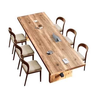 Solid Rectangular Solid Wood Conference Table Set, Seminar Table and Chair Set by Loon Peak