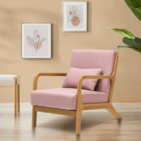 George Oliver Mid-Century Upholstered Accent Chair With Solid Wood Frame & 2 Free Covers And Pillow - Comfy Fabric Reading Armchair For Living Room, by George Oliver