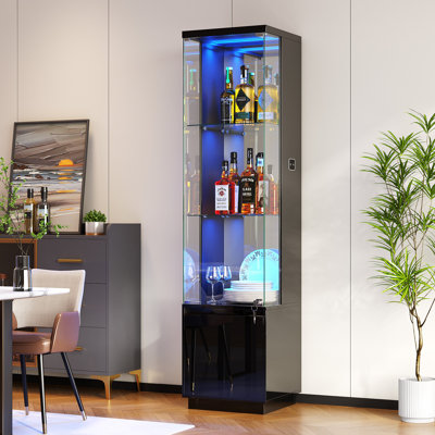 Wine Cabinets, Glass Display Cabinet With 3 Color Led Light
