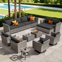 12-Person Mostly No Assembly Required Outdoor Sectional With Cushions And Swivel Rockers, All-Weather Wicker Patio Set by Lark Manor