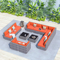 12-Person Outdoor Sectional With Cushions,All-Weather Wicker Patio Set by Latitude Run