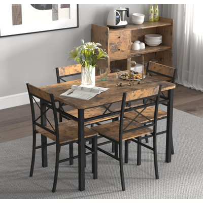 Dining Table Set for 4, Wood Kitchen Table with Chairs Dinning Table Set for Kitchen & Dining Room, Compact Dining Set for Small Spaces by 17 Stories
