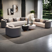 4 Piece Modern Grey Sofa Living Room Set with Coffee Table