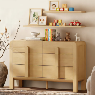 6 Drawer Baby Dresser For Bedroom, Double Chest Of Drawers For Kids, Mid Century Modern Wooden Closet Storage Organizer For Nursery, Living Room, Hall by Ebern Designs