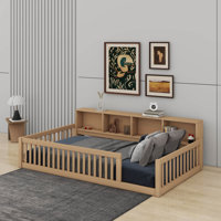 Twin XL Size Floor Bed With Cabinets And USB Ports by Harriet Bee