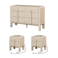 Adora 6 Drawer Dresser And Nightstand Sets For Bedroom, Bedroom Set,Night Stand, Double Dresser With Curved Profile Design, Wood Chest Of Drawers Mid by Ebern Designs