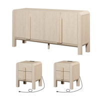 Adora Mid Century Dresser And Nightstand Sets For Bedroom, 3 Pcs Bedroom Set,Night Stand Set Of 2, Modern Dresser With Curved Profile Design, Wooden C by Ebern Designs