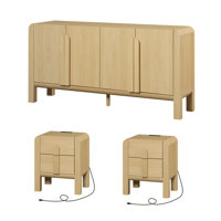 Adora Mid Century Dresser And Nightstand Sets For Bedroom, 3 Pcs Bedroom Set,Night Stand Set Of 2, Modern Dresser With Curved Profile Design, Wooden C by Ebern Designs