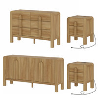 Adora 6 Drawer Dresser And Nightstand Sets For Bedroom, 4 Pcs Bedroom Set,Night Stand Set Of 2, Modern Accent Chest With Curved Profile Design, Wooden by Ebern Designs