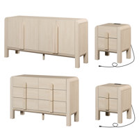 Adora 6 Drawer Dresser And Nightstand Sets For Bedroom, 4 Pcs Bedroom Set,Night Stand Set Of 2, Modern Accent Chest With Curved Profile Design, Wooden by Ebern Designs