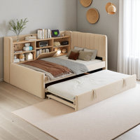 Twin Size Upholstered Daybed With Trundle, Storage Shelves, USB & Outlet by Latitude Run