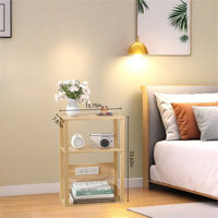 3-Tier Narrow Side Table With Charging Station – Space-Saving Slim Nightstand For Small Spaces by Ebern Designs