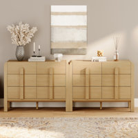 Adora Mid Century 6 Drawer Dresser Set Of 2, 47.2" Modern Chest Of Drawers With Storage, Curved Profile Wood Double Dresser For Bedroom, Living Room, by Ebern Designs
