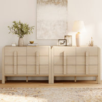 Adora Mid Century 6 Drawer Dresser Set Of 2, 47.2" Modern Chest Of Drawers With Storage, Curved Profile Wood Double Dresser For Bedroom, Living Room, by Ebern Designs
