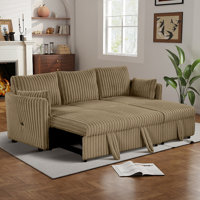 85" Oversiezed Pull Out Sofa Bed, Corduroy Sleeper Sofa, 2 Pillows, USB Ports by Mercer41