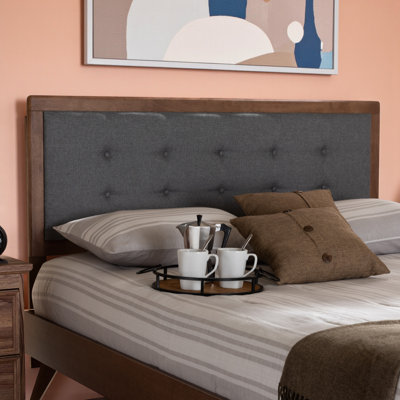 Camilla Full Size Headboard with Dark Grey Fabric Upholstery and Walnut Brown Finished Wood by Lark Manor