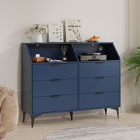 6 Drawer Dresser With Led Light, Chest Of Drawers With Charging Station, Wooden Dressers For Bedroom, Living Room, Entryway, Hallway by Wrought Studio
